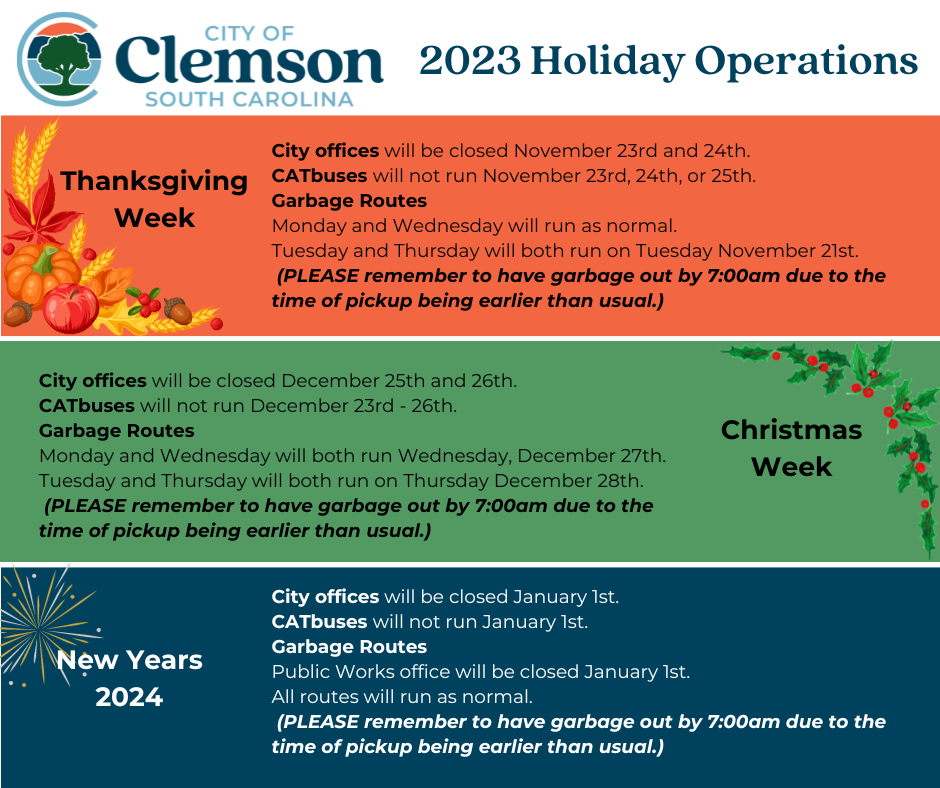 holiday operations schedule